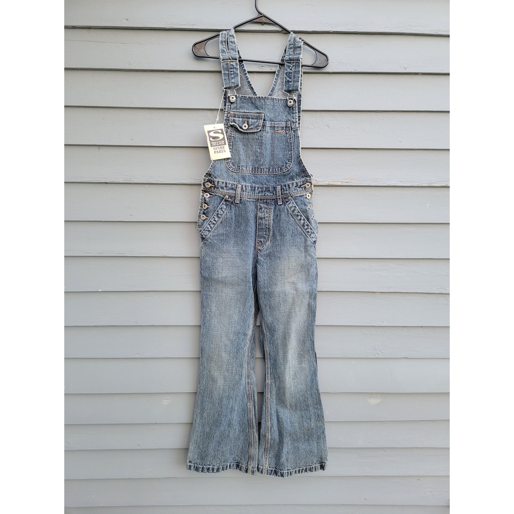 Vintage 90s Y2K Silver Jeans Overalls Blue Denim Trainmaster Flare Leg Size 7/31